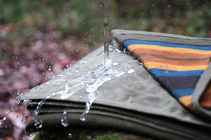 Waterproof Outdoor Canvas Camping Blanket - Waxed Canvas Campfire Blanket with Water Repellent Backing - Camp - Bushcraft Tarp (Olive Regular)
