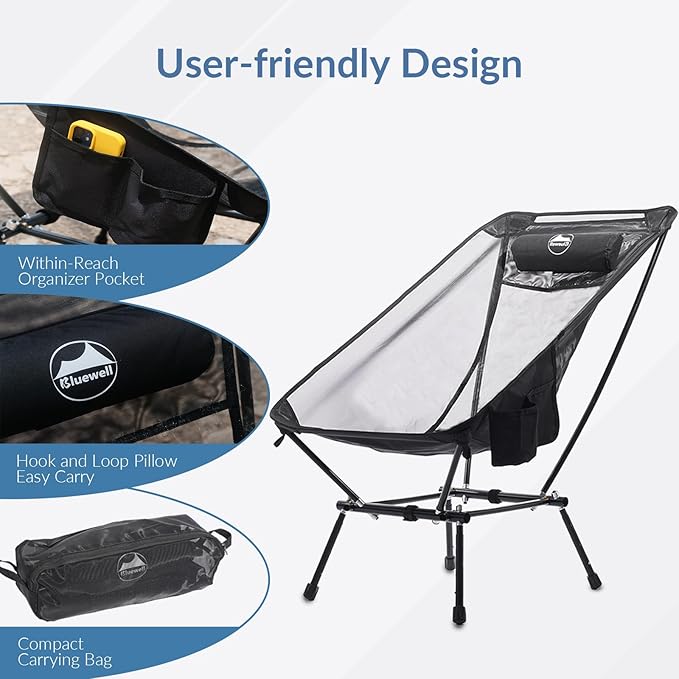 Bluewell Moon Chair Portable Camping Chair Backpacking ChairAircraft-Grade Aluminum CompactVentilated Lightweight Foldable Chairs for Hiking MountaineeringOutdoorsBeach &amp Lawns