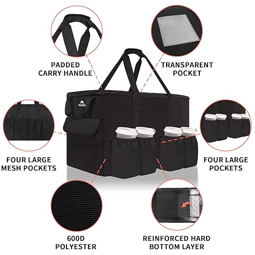 MATEIN Insulated Food Delivery Bag XXXL Thermal Catering Bag for Hot &amp Cold Food Water-Resistant Foldable Pizza Delivery Carriers for Transport with 4 Cup Holders &amp Reinforced Bottom Black