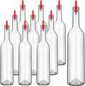 Maxdot 10 Pcs Glass Bottles with Pourer 750ml Long Neck Bordeaux Wine Bottle Clear Empty Wine Syrup Juice for Home Bar Liquor Juice Making Wedding Anniversary Party(Red)