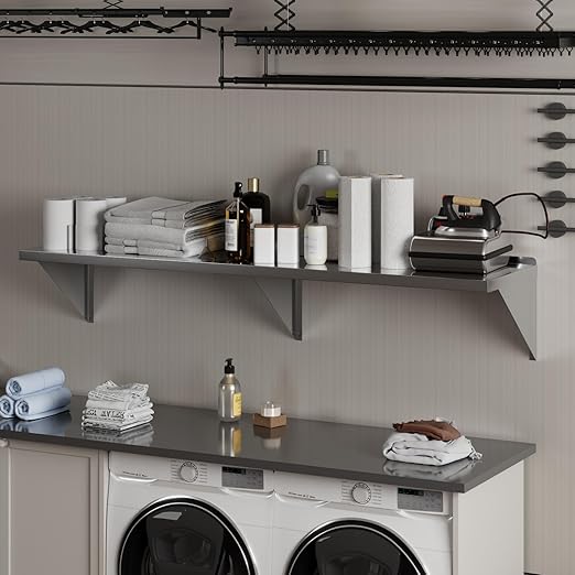 AmGood 18 Width x 72 Length | Stainless Steel Wall Shelf | Square Edge | Metal Shelving | Heavy Duty | Commercial Grade | Wall Mount | NSF Certified