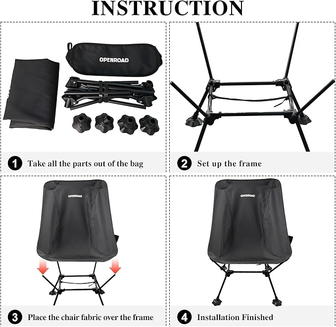 OPENROAD Lightweight Compact Portable Camping Chair Ultralight Folding ChairBeach ChairLawn Backpacking Chair for Hiking and Fishing with Anti-Sinking Large Feet and Carry Bag