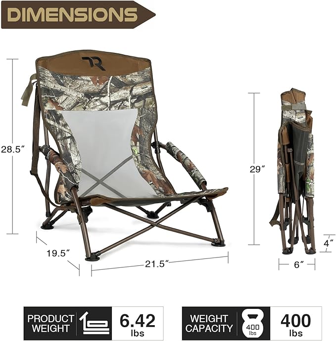 TR Low Camping ChairLow Lawn Chairs for Concerts Lightweight Heavy DutyLow Chair with Carry Bag for Outdoor Camping Travel Turkey Hunting