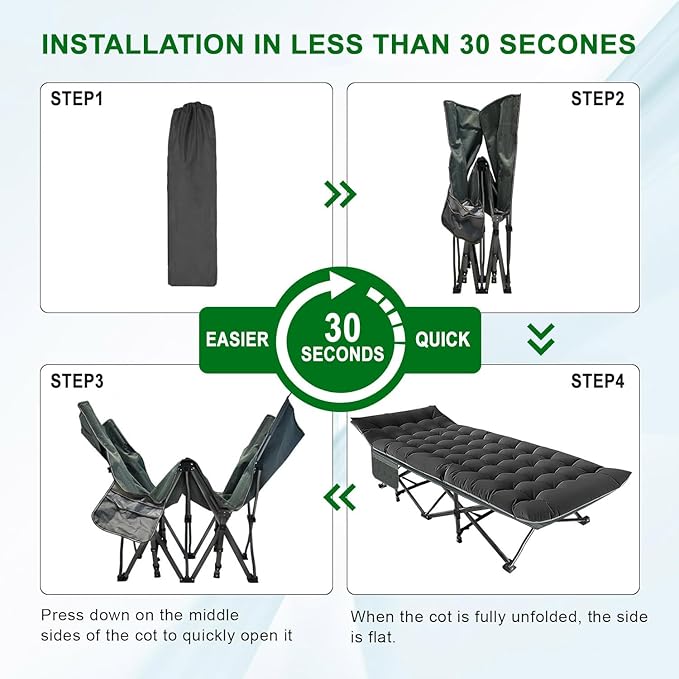 Camping Cot Extra Wide with Thick Mattress Folding Oversized XL 75 L x 28 W x 15 H Heavy Duty Sleeping Bed for Adult