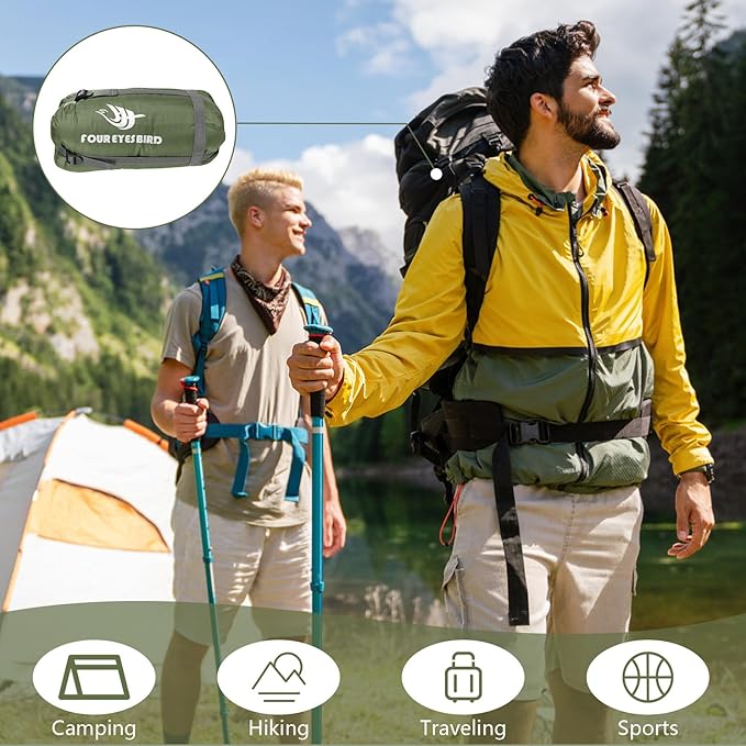Wearable Hooded Poncho Sleeping Bag Water Resistant Windproof 2 in 1 Spring Poncho Blanket for Camping Hikes