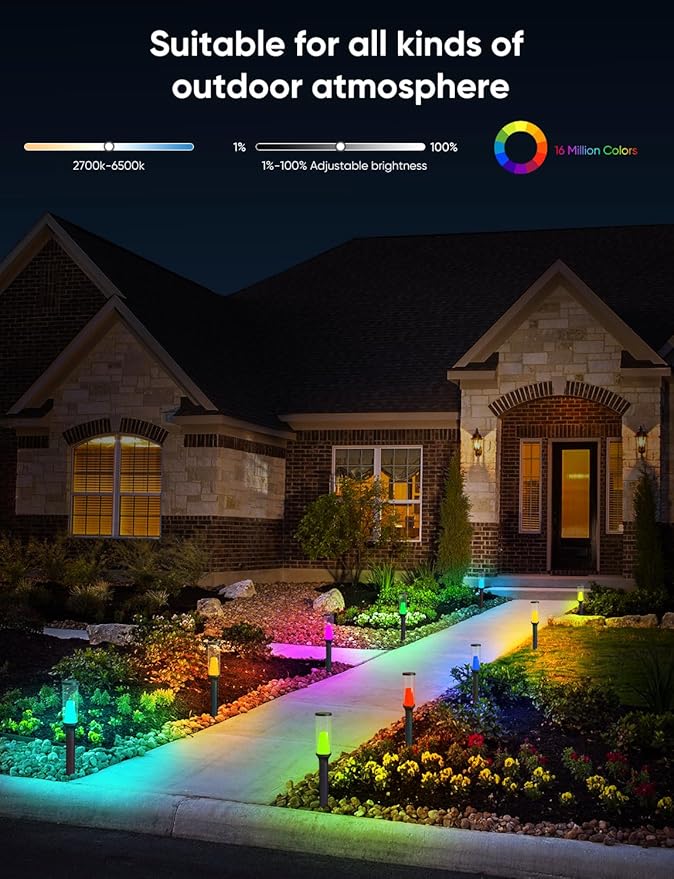 APPECK Pathway Lights Outdoor 800LM RGBCW Low Voltage Landscape Lighting Smart APP and Alexa Control IP65 Waterproof Color Changing Walkway Lights for Garden Yard Patio Christmas 6 Pack