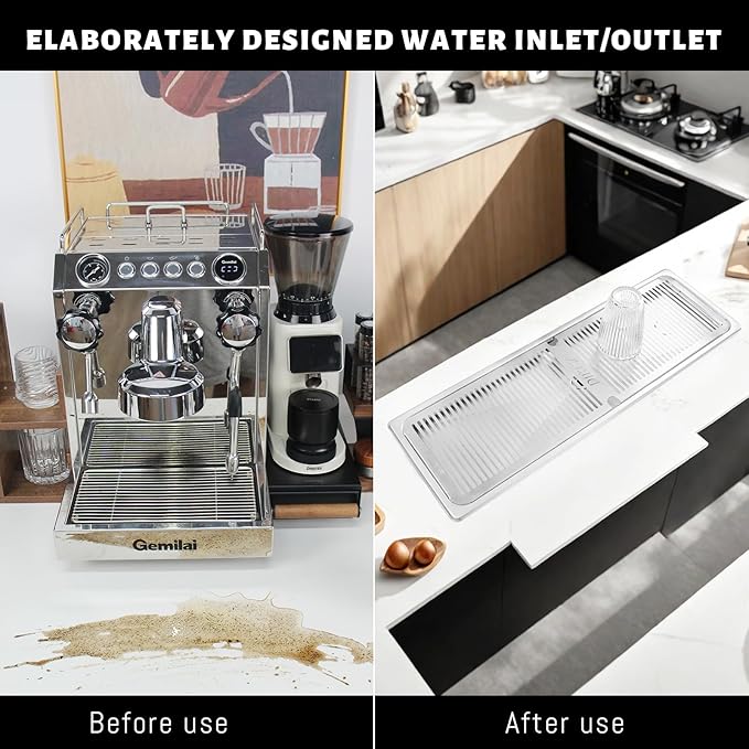 Stainless Steel Drip Tray Flush Mount Beer Drip Tray with Drain For Home Kitchen Hotel Cafe Restaurant Beverage Shops (25.5x8.5 inch silver)
