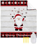 Beach Blanket Waterproof Sandproof Christmas Cute Santa Winter Snowflake Quick Drying Beach Mat with 4 Stakes Red Buffalo Grid Vintage Wooden Board Lightweight Picnic Blanket for Travel 118x108