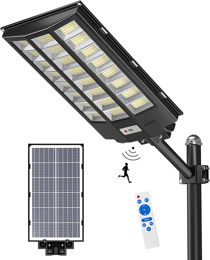 Gefolly SL-9600W Solar Street Light Outdoor Wide Angle Commercial Parking Lot Lights Dusk to Dawn 6500K Flood Security Light IP67 Lamp for Basketball Court Yard
