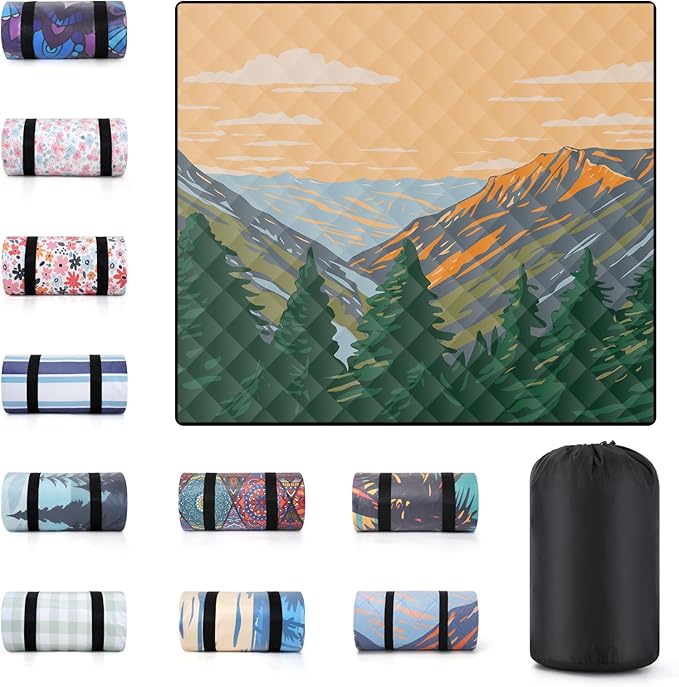 60x80 Waterproof Picnic Blankets Outdoor Sandless Beach Blanket Foldable Padded Ground Grass Park Lawn Mat Tent Camping Rug Backpack Hiking Roadtrip Gadgets Gifts Rv Car Travel Trailers Items