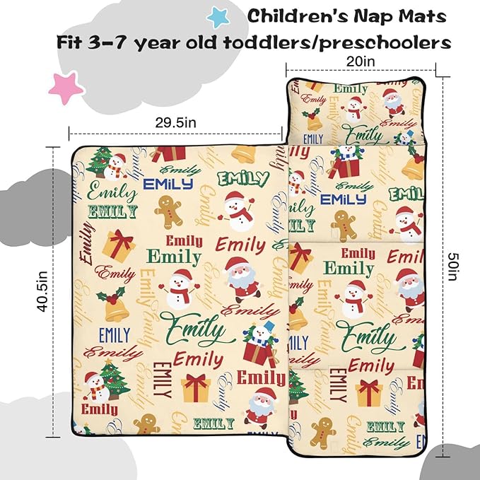 Personalized Toddler Nap Mat – Custom Name Sleeping Bag with Pillow &amp Blanket Roll-Up All-in-One Nap Mats