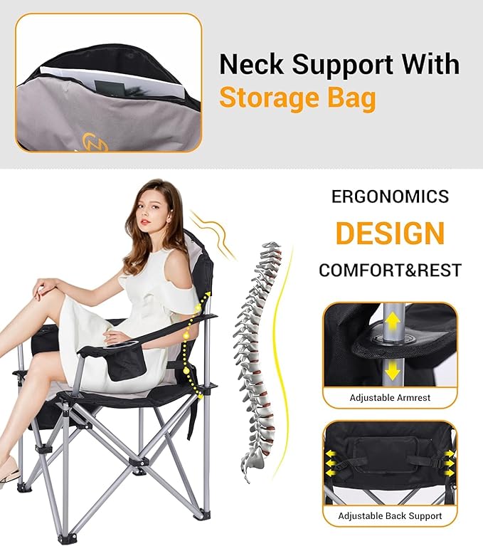 Nice C Heated Camping Chair with Battery Outdoor Sports Heated Chair Heated Camping Chairs for Adults Folding Beach Chair Heavy Duty Cooler Carry Bag 10000mAh Power Bank Included (1 Pack)