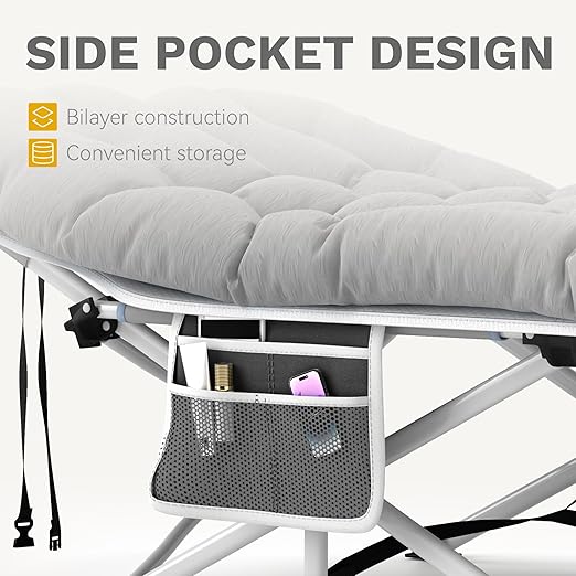 DWVO 2PCS Camping Cots Portable Recliner Lounge Chair w/Mattress Outdoor Folding Cot Heavy Duty 575 LB Capacity 1200D Oxford w/Carry Bag Travel Camp Bed for Camping Office Traveling Grey