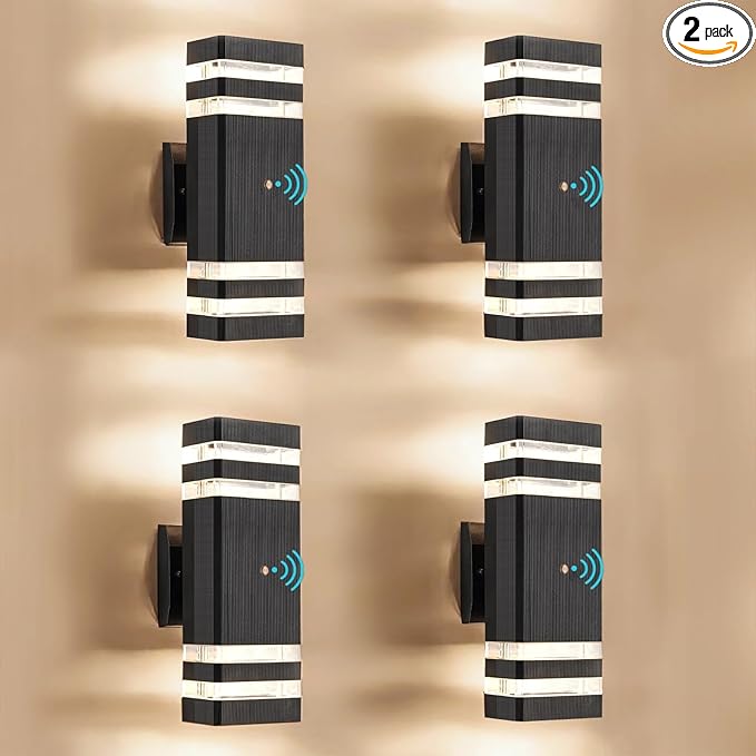 Dusk to Dawn Sensor Outdoor Lights Wall Mount 4-Pack Up and Down Exterior Light Fixtures Aluminum Outdoor Light Fixture Black Front Door Light Outside Lights for House