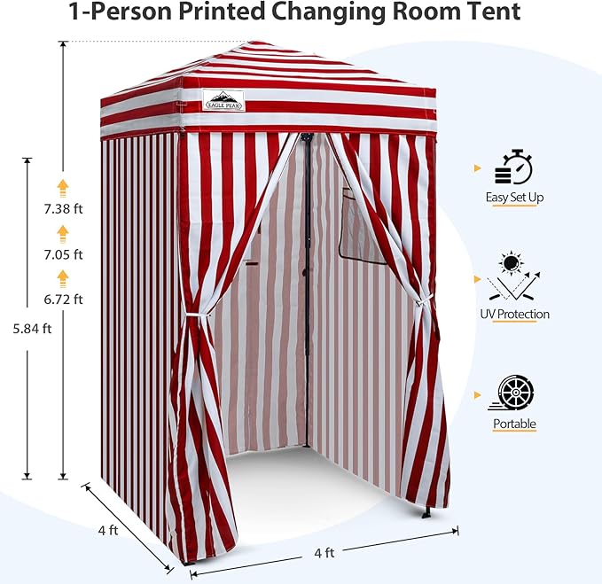 EAGLE PEAK Flex Ultra Compact 4x4 Pop-up Canopy Sun Shelter Changing Room Portable Privacy Canopy Cabana for Pool Fashion Photoshoots or Camping Red/White