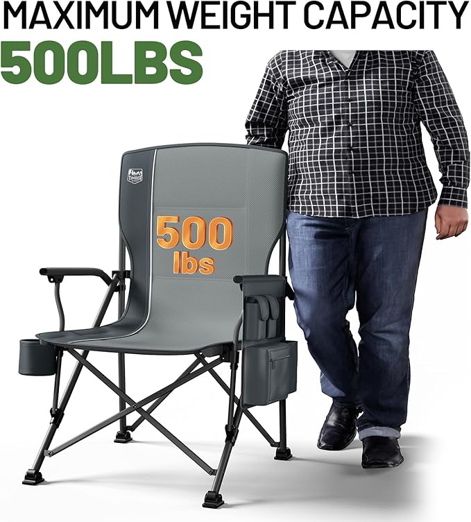 TIMBER RIDGE Oversized Folding Camping Chair High Back Heavy Duty for Adults Support up to 500lbs with Cup Holder Side Pocket Cooler Bag 2 Pack