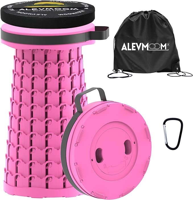 ALEVMOOM Upgraded Collapsible Stool with Cushion &amp Bag 18 H Portable Retractable Telescoping Folding Stool for Adults Lightweight But Sturdy Capacity 600 lbs for Camping Fishing Hiking Travel