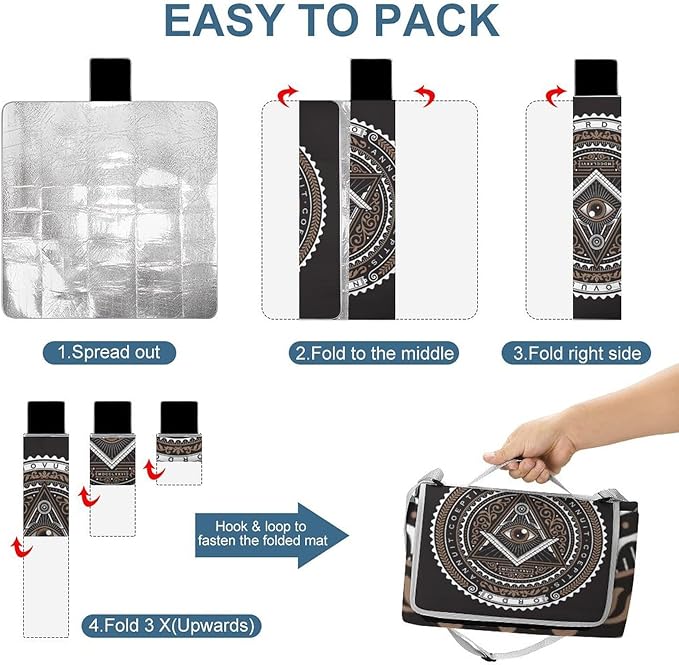 Freemasonry Masonic Lodge Symbol Waterproof Outdoor Picnic Blanket Sandproof Beach Mat for Camping Hiking Grass Travelling