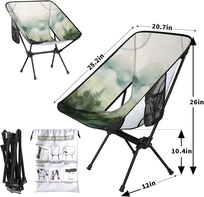 Honeybaby Folding Camping Chair Foggy Forest Camping Chairs Lightweight Portable Chair Outdoor Foldable Chairs for Camping Travel Picnic Beach Hiking