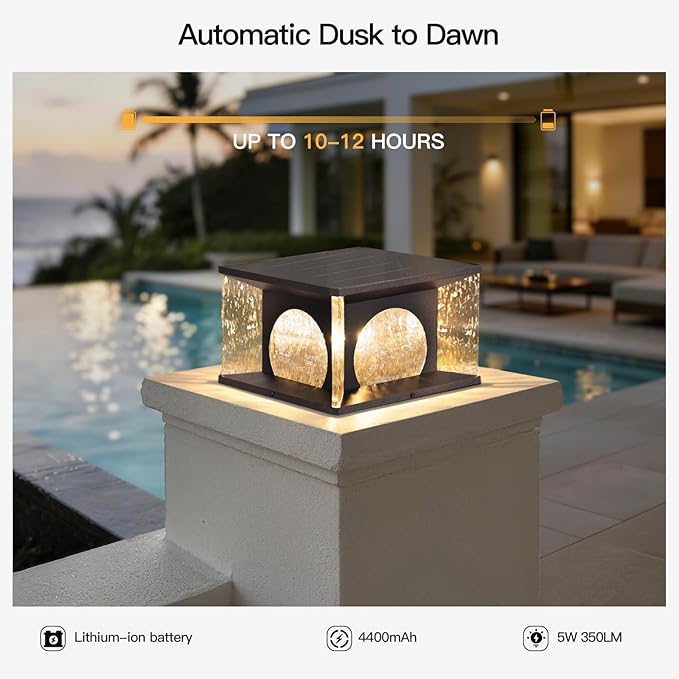Large Solar Post Lights Outdoor 11.8 Glass Column Lights Outside Post Lights Solar Powered Modern Pillar Light Waterproof Dusk to Dawn Lantern Column Lamp for Patio Gate Driveway Pathway