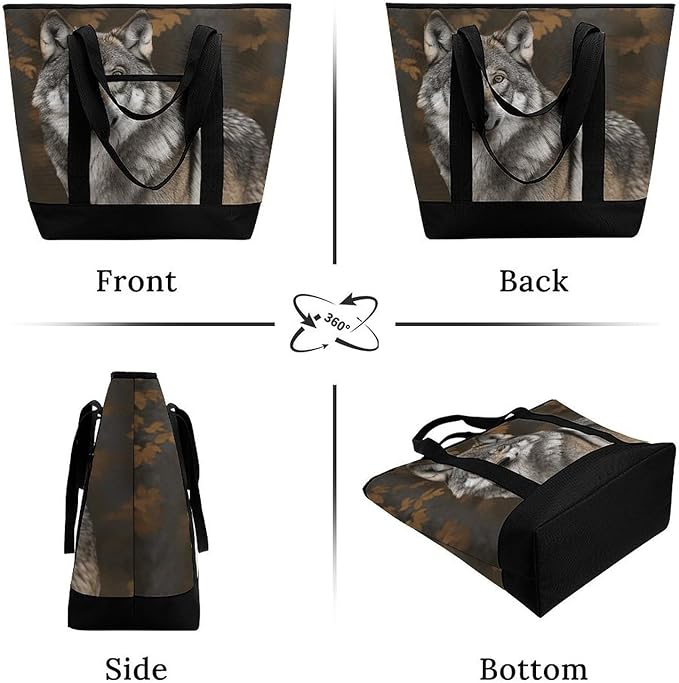 Insulated Shopping BagLarge Reusable Cooler Bags Wild Wild Gray Wolf Printed Foldable Shopping BagTravel Waterproof Shoulder Bag