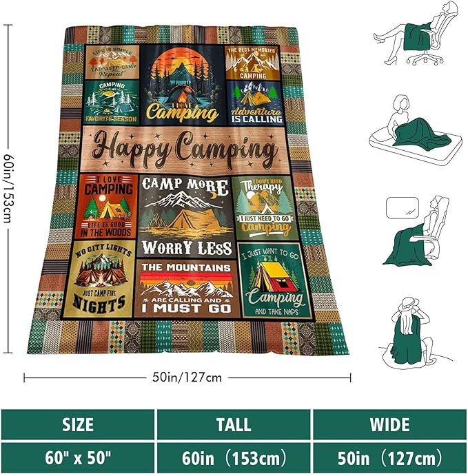Cool Camping Gifts for Women Camping Blanket 60 X 50 Woman Camping' Gift Camper Decor Camp Blanket Camping' Stuff Camping's Decor for Camper Blankets Gifts for Camping Lover