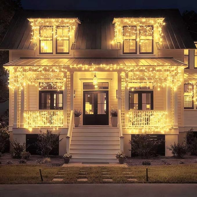 320LED Solar Christmas Lights Outdoor Waterproof Christmas Decorations Lights 29.5ft 60 Drops8 Modes Solar Powered Rechargeable Fairy Lights for Party HolidayWedding Decorations (Warm White)