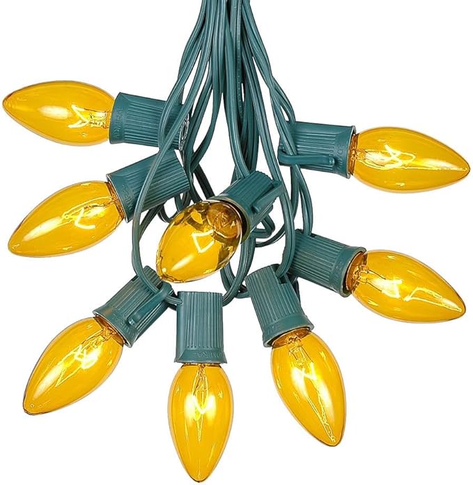 Novelty Lights C9 Yellow Christmas String Light Set - Outdoor Christmas Light String - Hanging Christmas Lights - Roofline Light String - Outdoor Patio String Lights - Green Wire - 25 Foot