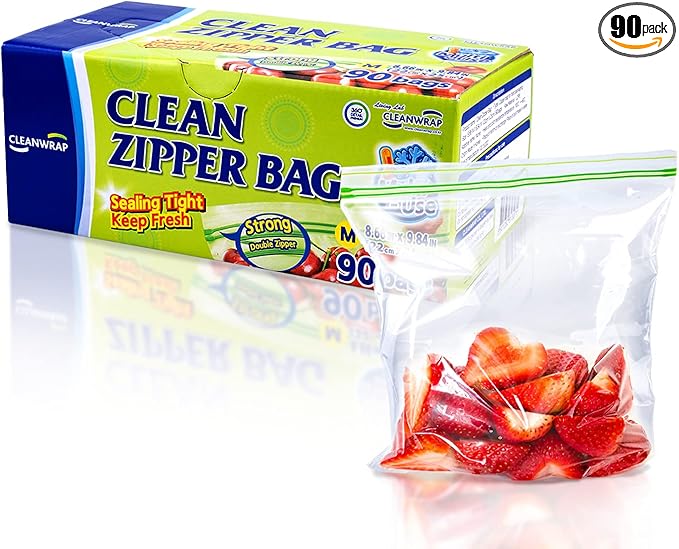 Clean Zipper Bag Medium 90 Bags LDPE BPA FREE Food Storage Bags Freezer Bags