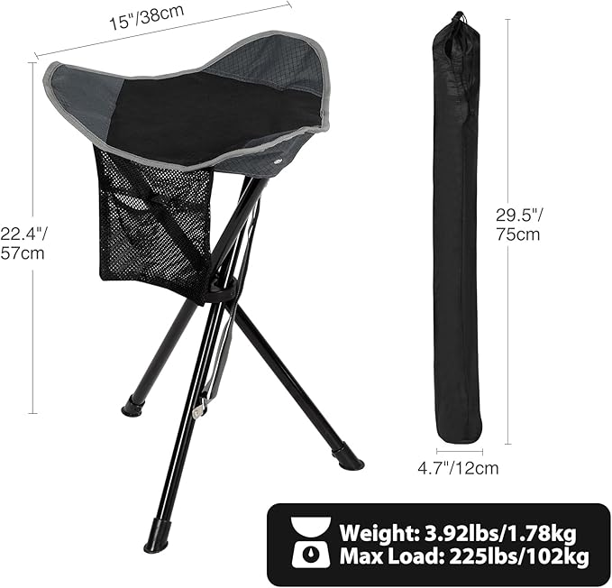 REDCAMP 2 Pack 22.4IN Tall Folding Tripod Stools for Adults Lightweight Portable Camping Stools for Fishing Hunting Backpacking Traveling Black