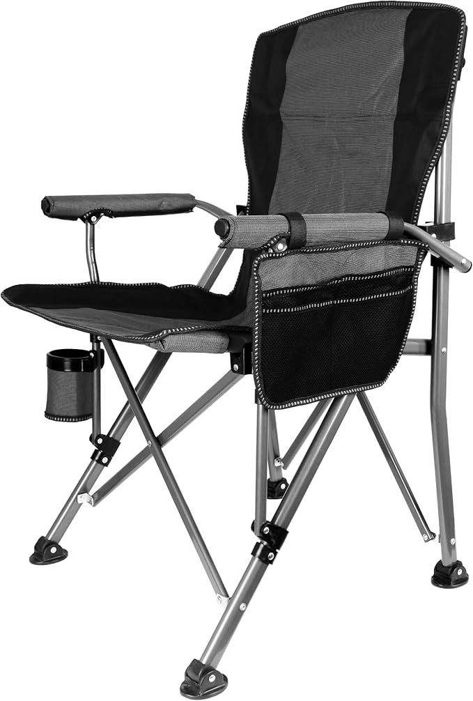Folding Camping Chair with Cup Holder and Storage Bag Heavy Duty Support 400 LBS Oversized Collapsible Portable Camping Chair for Outdoor Camp Picnic Travel Fishing Grey