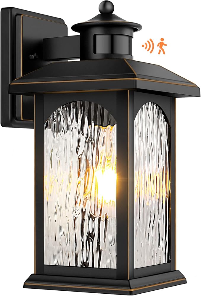 Motion Sensor Outdoor Lights - Retro Dusk to Dawn Outdoor Lighting Advanced LED Motion Sensor Porch Light Fixtures Black Waterproof Exterior Lantern Wall Mount for Front Garage Entryway Anti-Rust