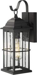 zeyu 1-Light Outdoor Wall Sconce Lantern 14 inch Exterior Light Fixtures Wall Mount in Black Finish with Seeded Glass Shade 20071B1