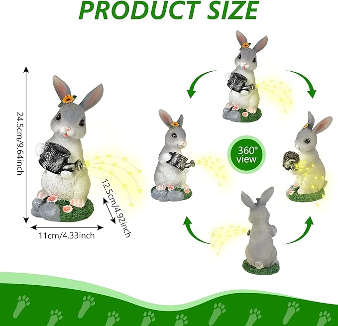 Solar Garden Decor Watering Bunny Statues Outdoor Outdoor Sculpture Figurine Statue Lights Outdoor Garden Yard Lawn Patio Decoration Unique House Warming Birthday Present for Women Family