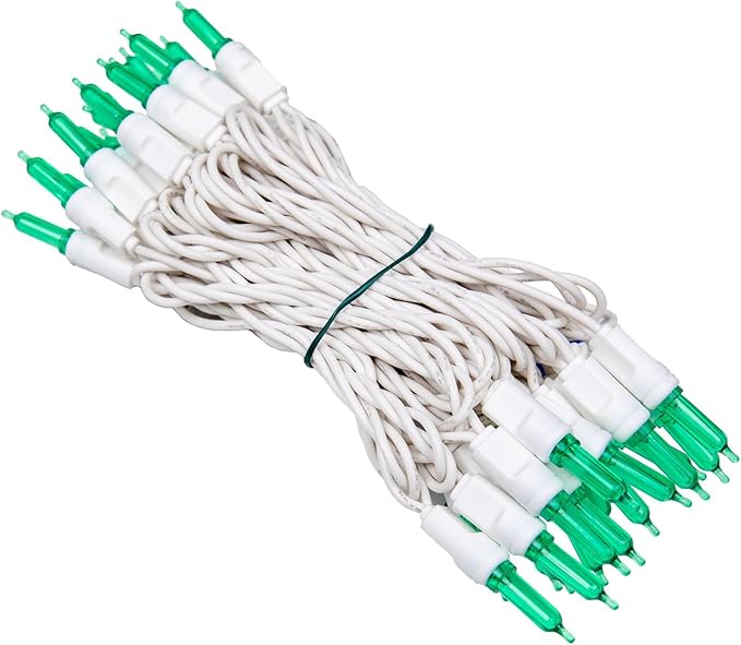 Novelty Lights Vintage Style T5 Green LED Christmas Lights 11.5 Feet White Wire String of 35 Mini Bulbs UL Listed Indoor/Outdoor Tree Lighting