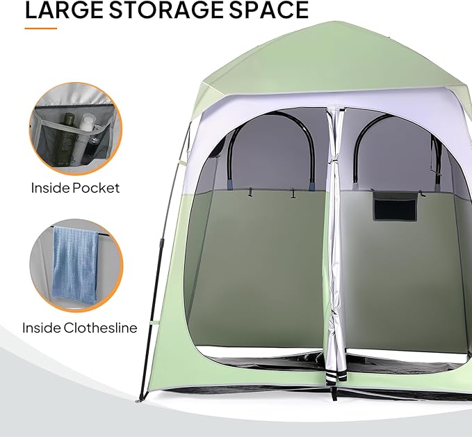 VINGLI 2 Room Shower Tent 7.5 FT Instant Pop Up Shelter with Carrying Bag Privacy Changing Room TentPerfect for Portable Toilet Camping Dressing Outdoor Indoor Easy Set Up