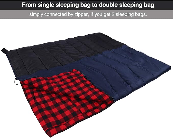 REDCAMP Cotton Flannel Sleeping Bag for Camping Backpacking Adults Cold Weather Envelope Sleeping Bags with 2/3/4/6lbs Filling