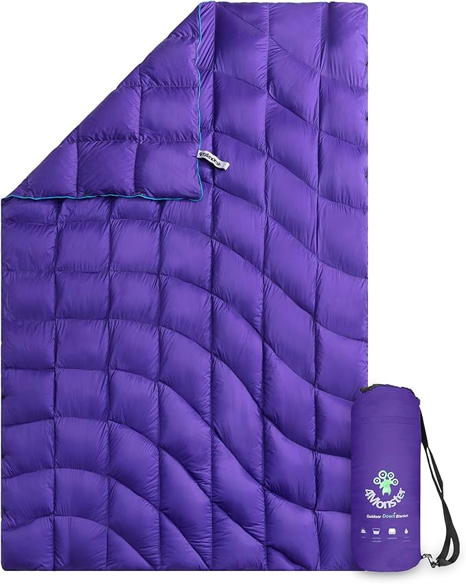 4Monster Down Camping Blanket - Outdoor Travel Quilt Puffy 650 Fill Packable LightweightWind &amp Waterproof | Ideal for Stadium BackpackingPicnics Beach and Hiking