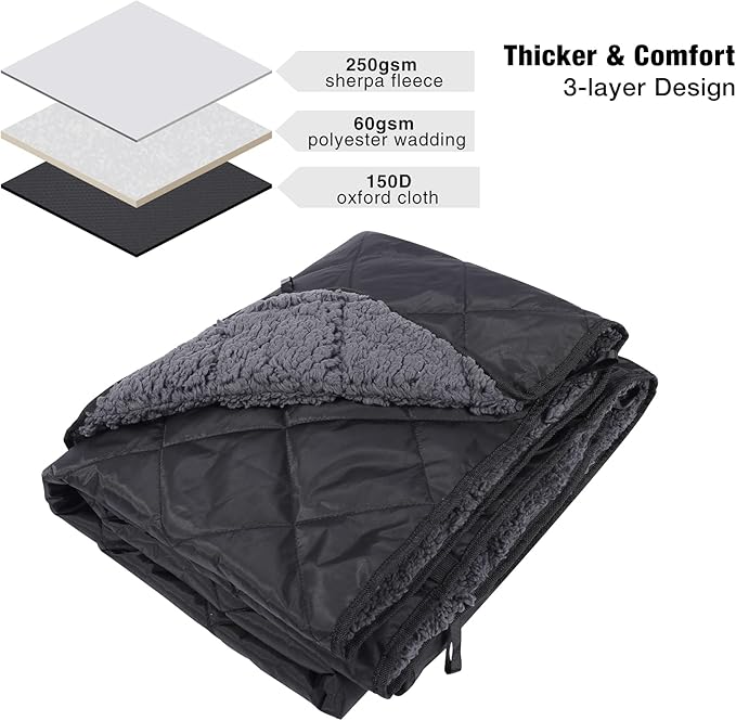 REDCAMP Waterproof Stadium Blanket with Sherpa Lining Cold Weather Car Blanket Windproof for Outdoor Camping Machine Washable (50x 59)
