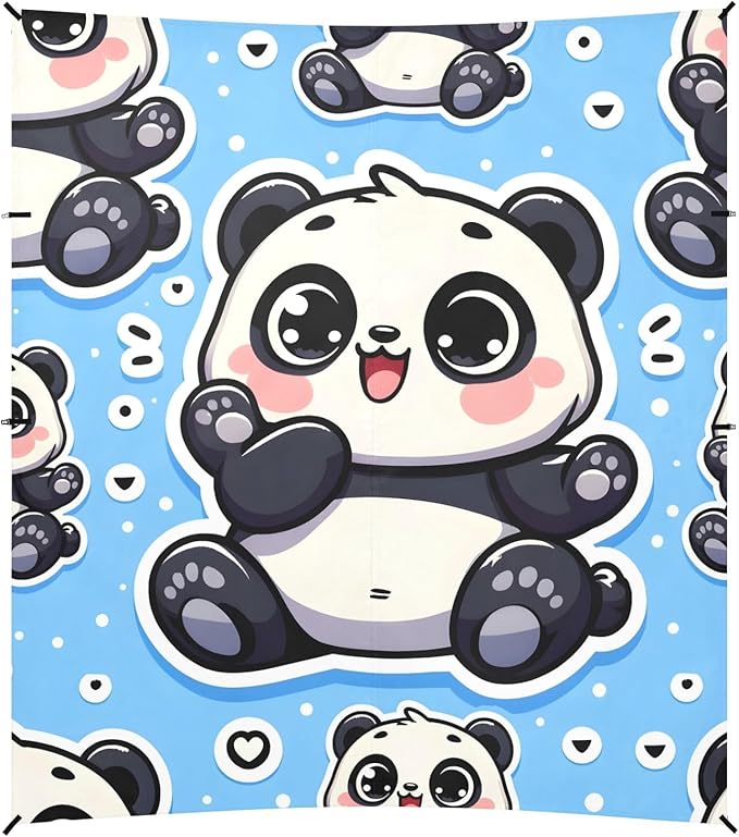 Cute Fat Chubby Panda Bear Sticker Blue Camping Sun Shelter Beach Tent Portable Beach Sun Shade Outdoor Canopy for Camping Trips Fishing Picnic