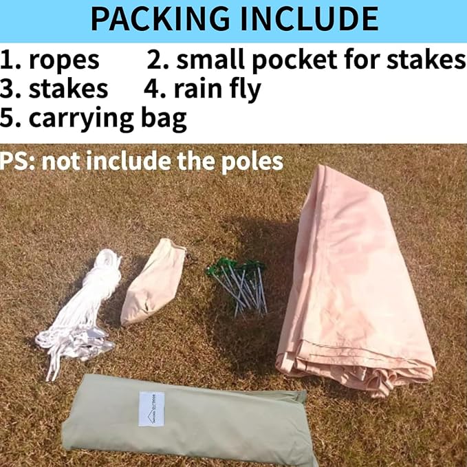 DANCHEL OUTDOOR Waterproof Rain Fly for Bell Tent 4 Season Yurt Tent Rain Cover Protector Tarp with/No Stove Jack Glamping Gears PU5000mm Lightweight 300D Oxford Polyester Beige(13ft/16.4ft/20ft)