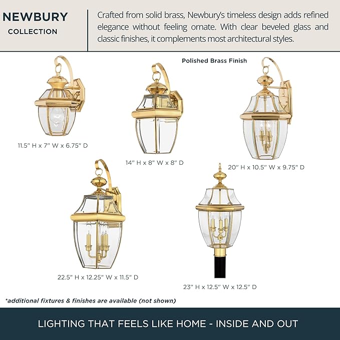 Quoizel Newbury Outdoor Wall Lantern 23 Inch 3-Light Polished Brass Wall Sconce French Country Exterior Wall Lantern Fixture E12 Base Clear Glass Outside Lights for Patio Porch Garage or Yard