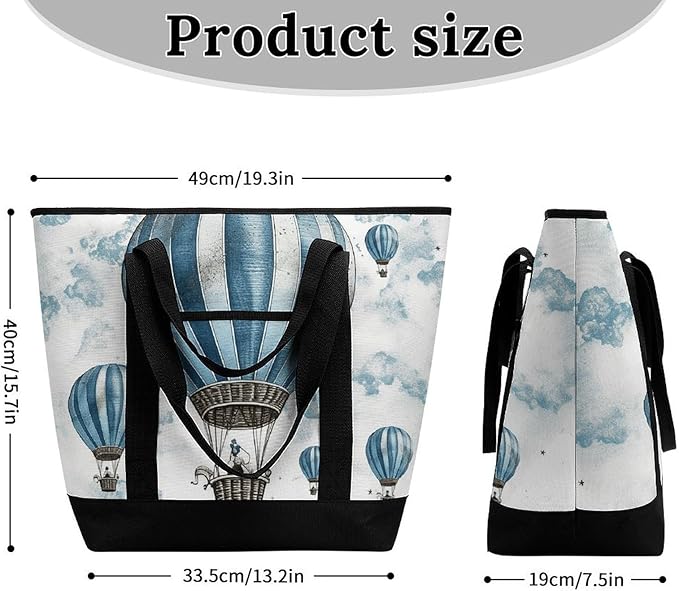 Insulated Shopping BagLarge Reusable Cooler Bags Blue Hot Air Balloon Printed Foldable Shopping BagTravel Waterproof Shoulder Bag