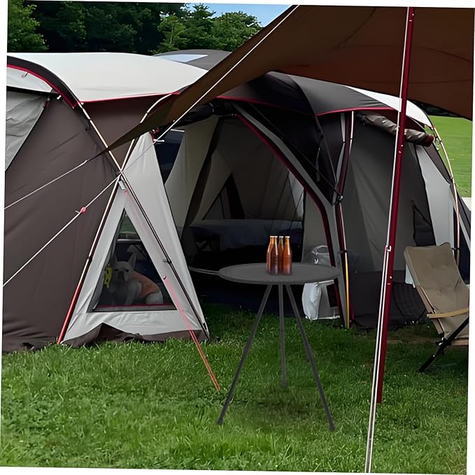 Kisangel 1pc Portable Folding Round Table Black Small Camping Table Picnic Height Outdoor