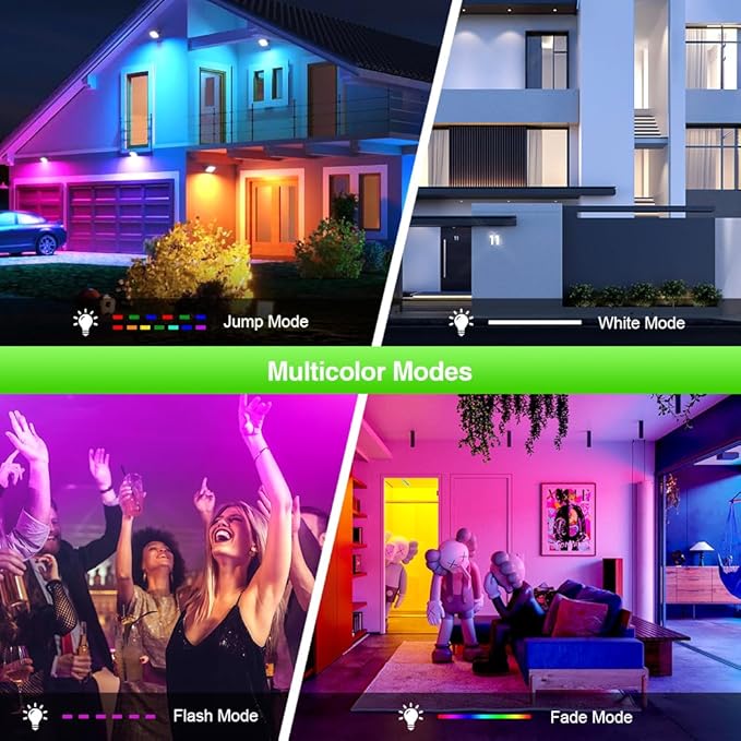 MOSFiATA 4 Pack 100W RGB LED Flood Lights 12000LM Color Changing Smart Floodlight with Remote Waterproof DIY Uplights for PartyGardenHalloween Outdoor Decr