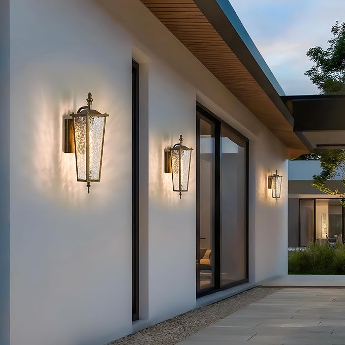 2-Pack Outdoor Wall Light Fixtures Vintage Gold Waterproof Exterior Wall Lantern with E26 Socket &amp Glass Shade Farmhouse Porch Sconce Lighting for Garage Patio Front Door Entryway