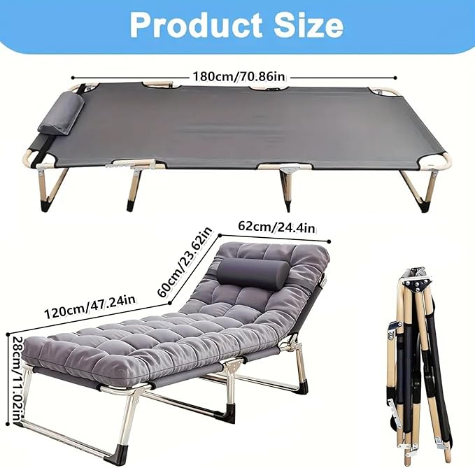 KNERS Heavy Duty Folding Bed Camping Bed Portable Guest Bed Suitable for Teenagers Adults Travel Garden Balcony Camping Supplies (Light Gray)