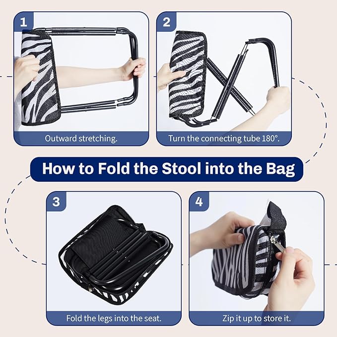 Collapsible Stool Camping Folding Stools: 1.1lbs Lightweight Portable Foot Stool Load 300lbs - 10.5 Inch Camping Chair Fishing Hiking Gardening Beach BBQ with Carry Bag Easy Transport (Stripe)