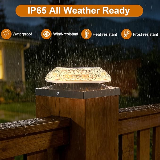 4x4 Solar Post Cap Lights 12 Pack: Fence Post Solar Lights with 3 Lighting Modes &amp Round Lampshade - Waterproof Outdoor Deck Post Light for Garden/Patio/Porch (Black)