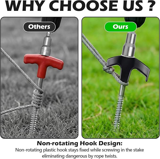 20 Pack 8 Heavy Duty Screw in Tent Stakes Metal Camping Stakes Drill-In Ground Anchor Threaded Stakes for Canopies Gardening Yard Inflatables with Hex Socket and Storage Bag (Black)